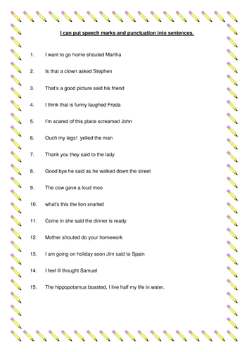 worksheet on speech marks for grade 2