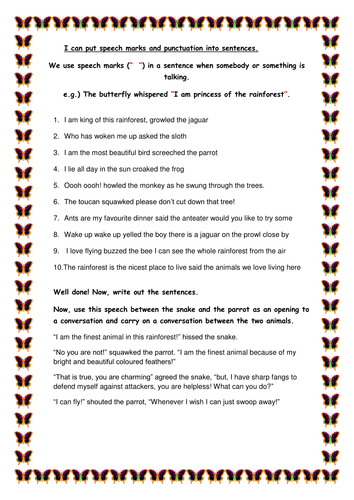 A Set Of Differntiated Worksheets Exploring Using Speech Based On The Great Kapok Tree By Lynne Cher Teaching Resources