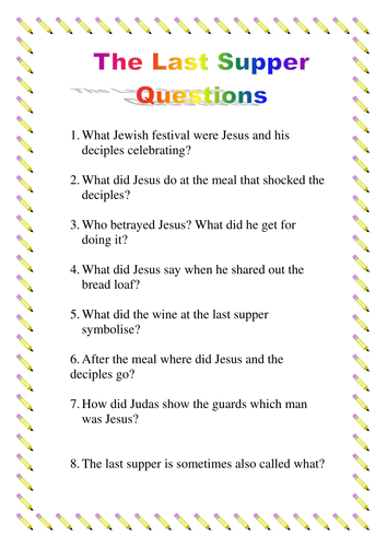 Question sheet on the last supper 