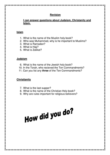 Set of differentiated worksheets on world religions