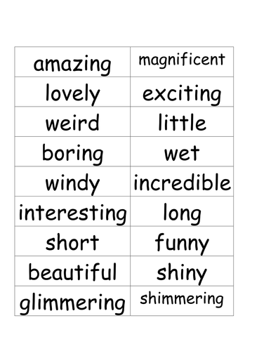 A bank of flashcards featuring adjectives and the 5Ws | Teaching Resources