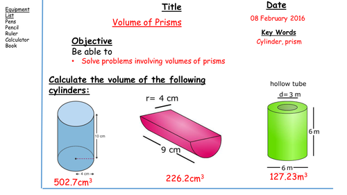 Volume of Prisms: Complete lesson (with handouts and lesson plan)