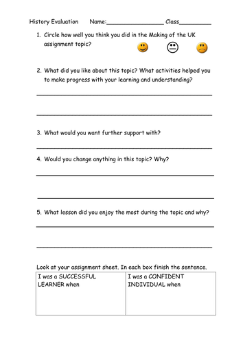 History student voice end of topic evaluaton template