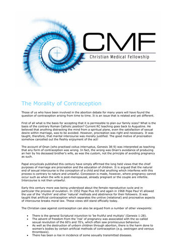 Sexual Ethics OCR A2: The Morality of Contraception