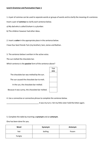 SPAG Resource: 10 Grammar & Punctuation Tests L6 (with answers)