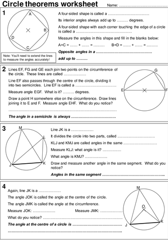 Circle theorems investigative worksheet