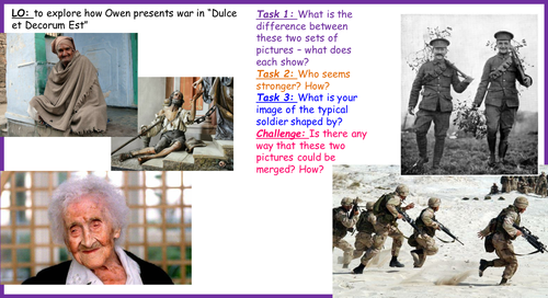 Year 8 world war 1 poetry Middle Ability - Dulce et Decorum Est lesson 1