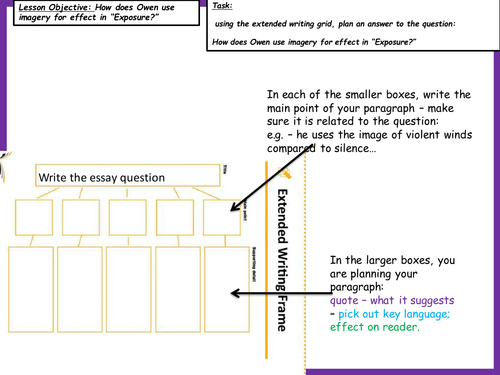 Year 8 World War One unit  - extended writing about Exposure 