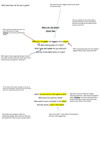 Year 8 World War One unit  - Who's for the game lesson 1