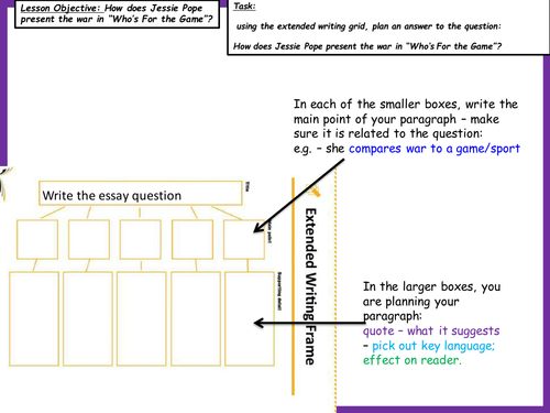 Year 8 World War One unit - Who's for the game extended writing 