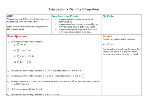 Definite Integration Extension Homework