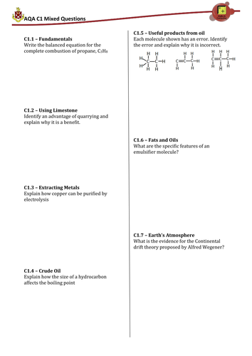 AQA C1 Mixed Revision Questions