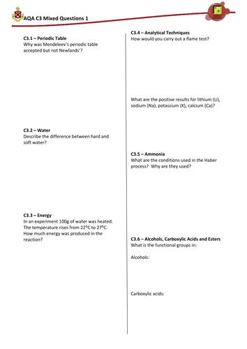 AQA C3 Mixed Revision Questions