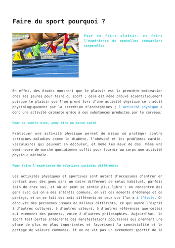 Les Bienfaits Du Sport Teaching Resources