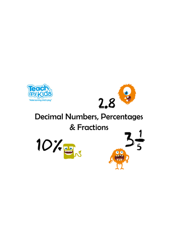 Decimal Numbers, Percentages and Fractions Worksheets Pack