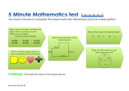 1 x 5 Minute Mixed Maths test Y6 SATs preparation