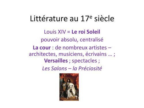 Présentations powerpoint sur la littérature française du 17e 18e et 19e siècle