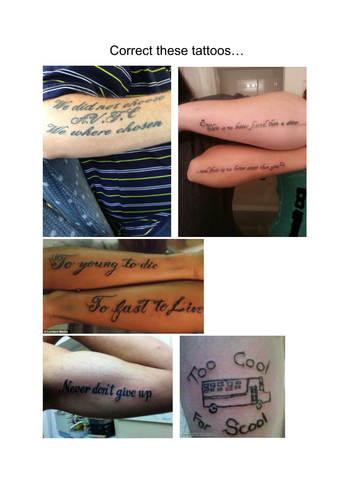 Tattoos - Correcting Spelling, Grammar and Punctuation Mistakes. | Teaching  Resources