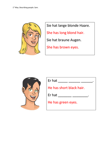 German Physical Descriptions Cloze Activity