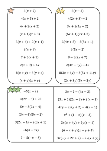 Expand and Simplify Single and Double Brackets Worksheet