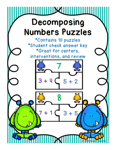 Decomposing Numbers Game Puzzles for Number Bonds to 10 CCSS K.OA.3