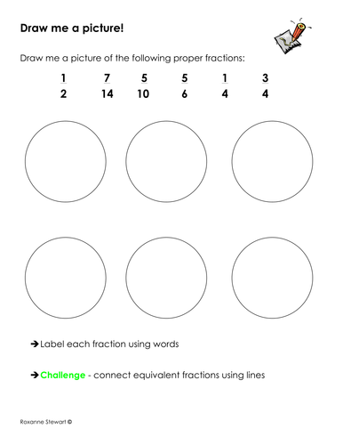 Visual Fractions - Draw me a picture tasks Year 6 SATs - Functionals Skills Maths (differentiated)
