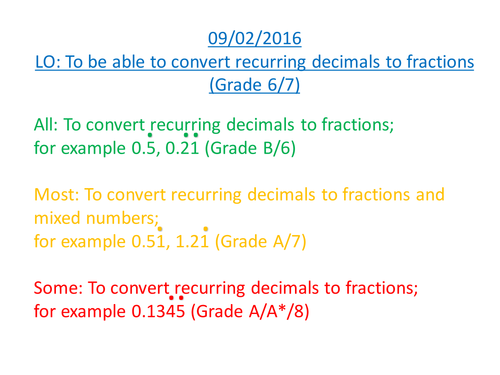 Converting recurring decimals into fractions