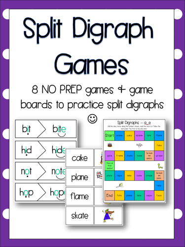 Split Digraphs Games - 8 NO PREP Games & Game Boards - Phonics, English, Literacy!