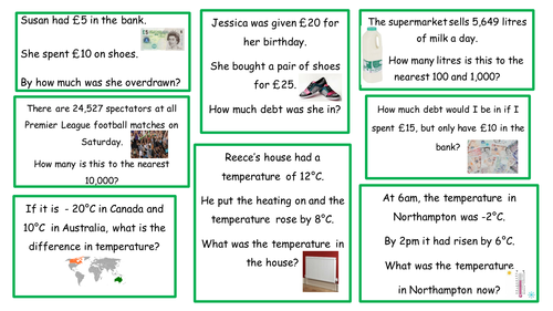 Word Problems With Negative Numbers Worksheet