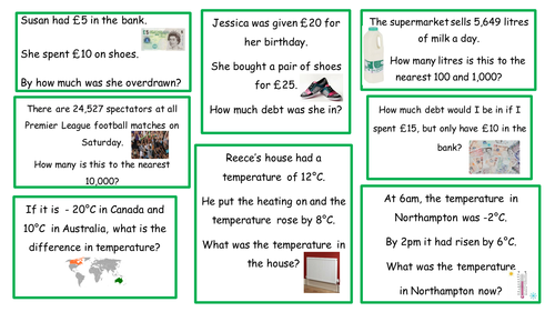 Yr 5 negative numbers word problems