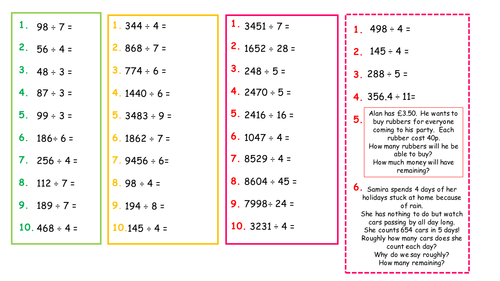 yr 5 division worksheet with answers 4 levels of challenges teaching resources