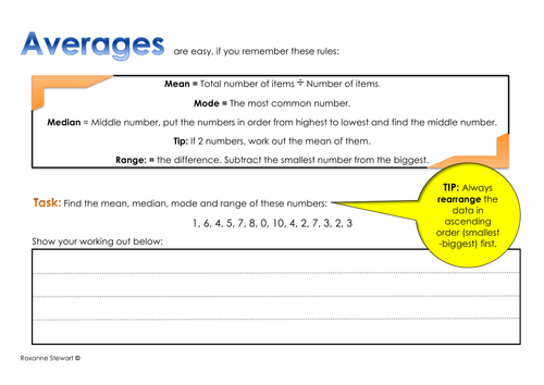 Averages rules and task sheet Year 6 challenge task 