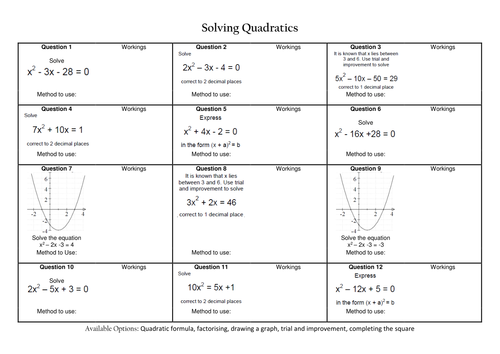 Solving Quadratic Equations Worksheet All Methods With Answers Lanunmuda