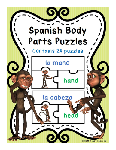 Spanish Body Parts Vocabulary Game Puzzles for Spanish Center ESL / ELL / EFL