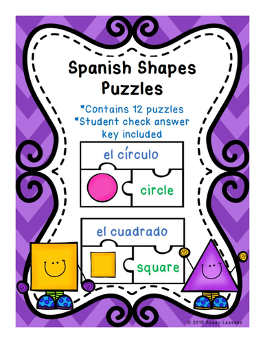 Spanish Shapes Vocabulary Game Puzzles for Spanish Center ESL / ELL / EFL