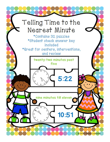 Telling Time Game Puzzles for Telling Time to the Minute 3.MD.1