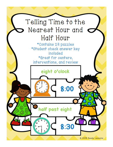 Telling Time to the Hour and Telling Time to the Half Hour Puzzles 1.MD.3