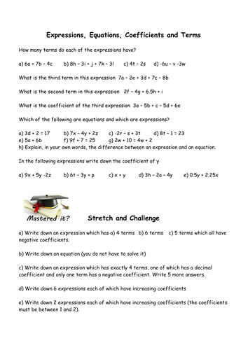 Coefficients, Terms, Equations and Expressions