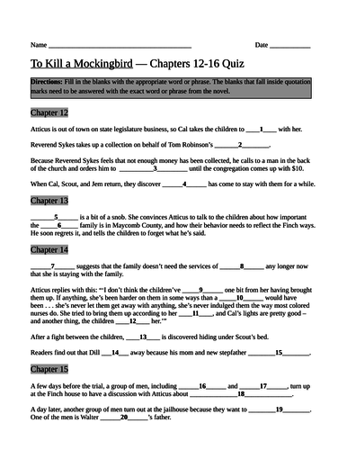 questions on to kill a mockingbird chapter 1