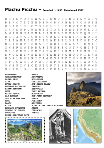 Machu Picchu Word Search Teaching Resources