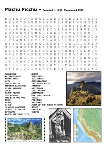 Machu Picchu Word Search 