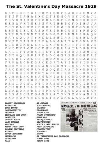 The St. Valentine’s Day Massacre 1929 Word Search 