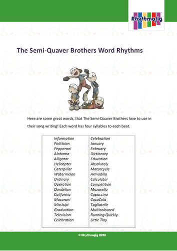 Semiquaver brothers word rhythms