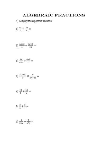 Algebraic fractions with answers