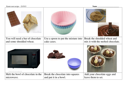 Easter nest recipe storyboard - differentiated