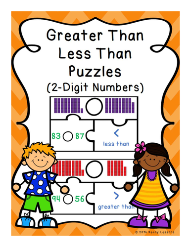 Greater Than Less Than Game Puzzles for Comparing 2 Digit Numbers 1.NBT.3