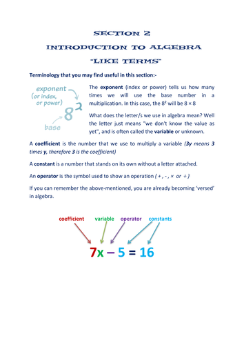 SECTION 2: ALGEBRA WORKSHEETS - GATHERING LIKE TERMS