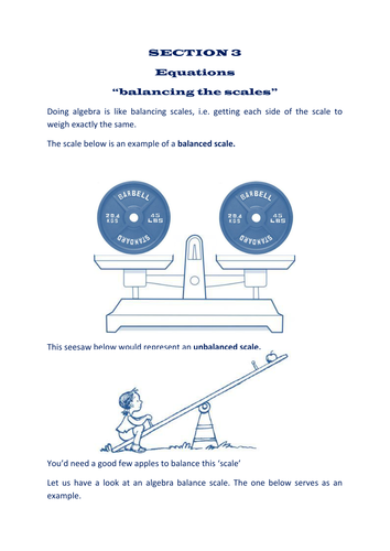 SECTION 3: ALGEBRA WORKSHEETS - SOLVING EQUATIONS