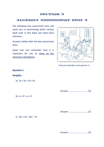 SECTION 5: ALGEBRA ASSESSMENT TESTS x2