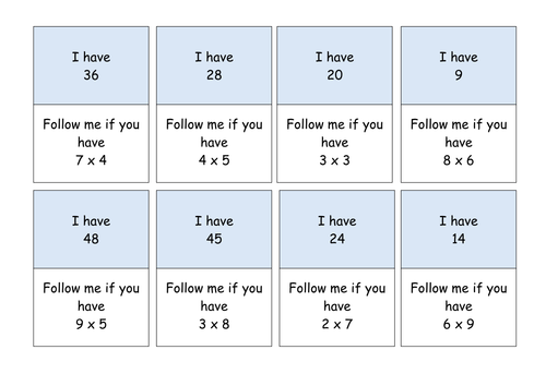 Class set 'Follow Me Cards' - Multiplication